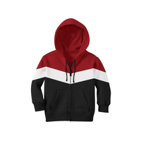 Unisex Kids Designer V Shaped Zipper Colour Block Hoodies. Maroon