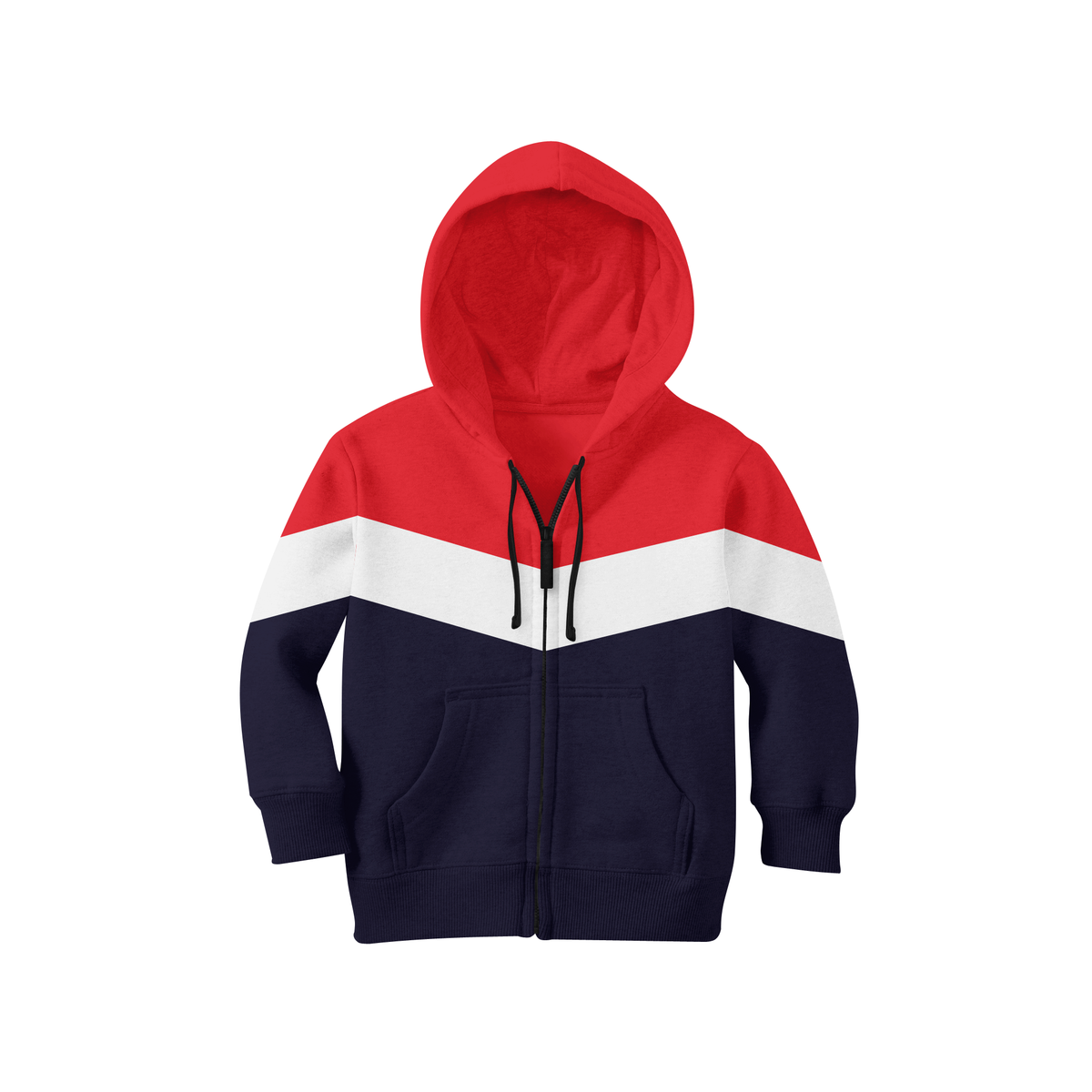 Unisex Kids Designer V Shaped Zipper Colour Block Hoodies. Maroon