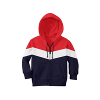 Unisex Kids Designer V Shaped Zipper Colour Block Hoodies. Maroon