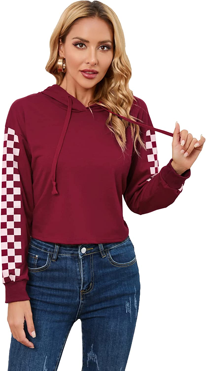 Crop Hoodie Checks Printed On Hand  for Kids and Women