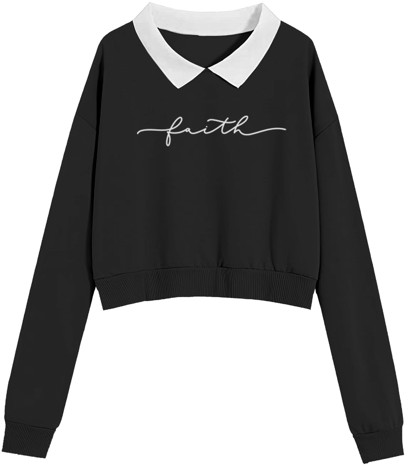 Collar Crop Top Long Sleeve Pullover Kids Women