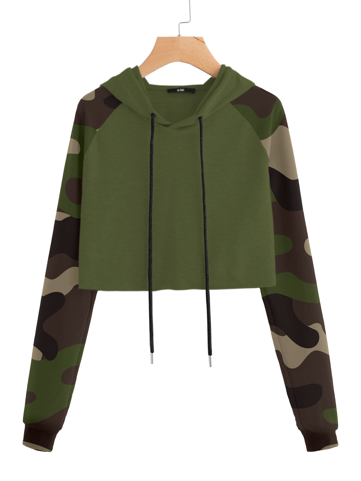 Women's Cotton Blend Regular Raglan Camouflage Cropped Hooded Neck Sweatshirt for Both Winter & Summer Wear