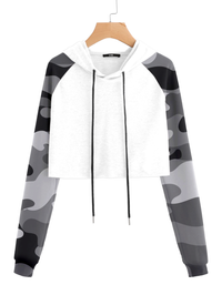 Women's Cotton Blend Regular Raglan Camouflage Cropped Hooded Neck Sweatshirt for Both Winter & Summer Wear