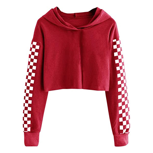 Crop Hoodie Checks Printed On Hand  for Kids and Women