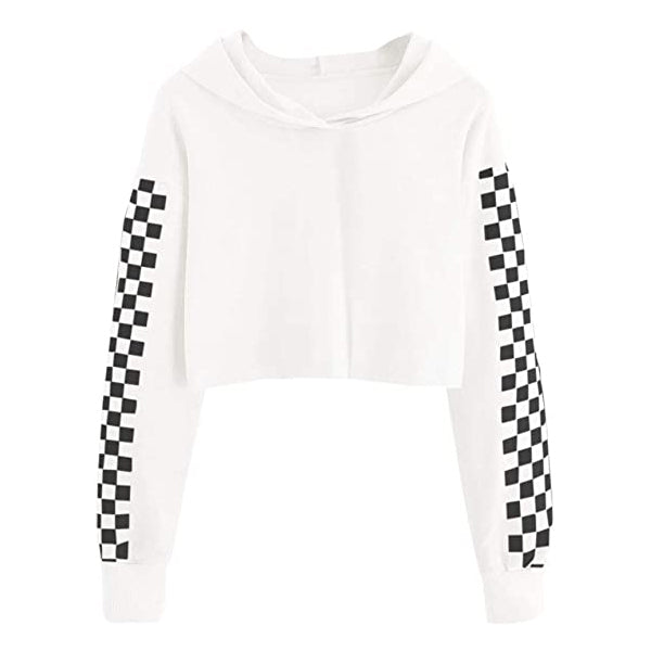 Crop Hoodie Checks Printed On Hand  for Kids and Women