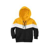 Unisex Kids Designer V Shaped Zipper Colour Block Hoodies. Yellow